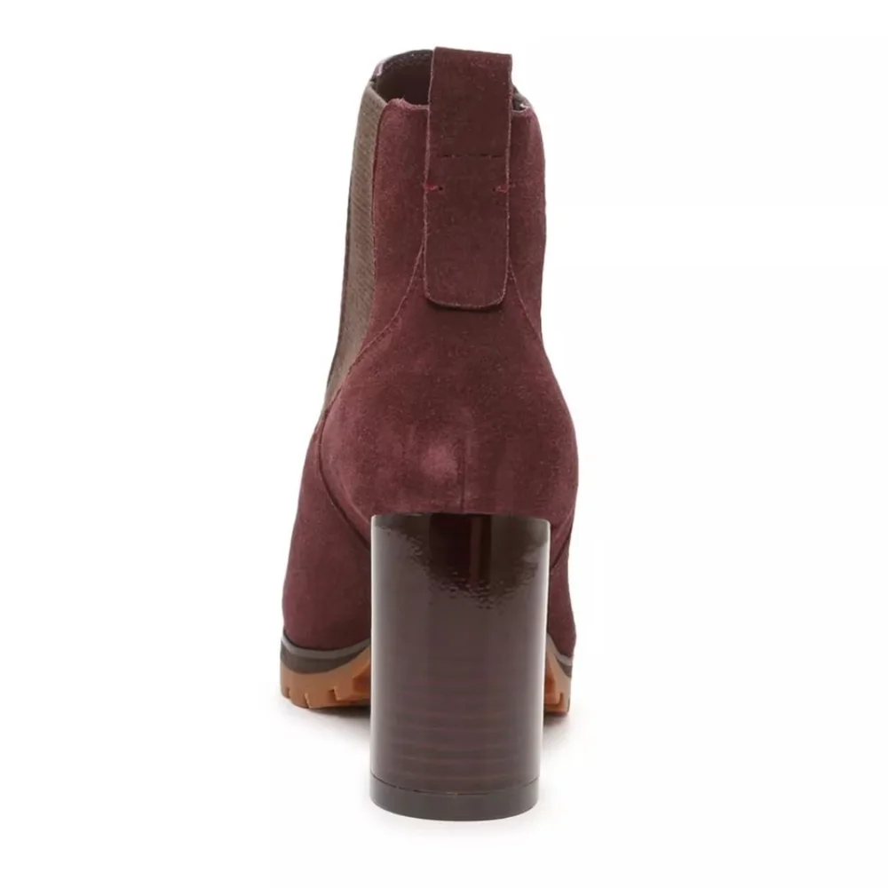 🌻NWOT Sanctuary Ravish Suede Chelsea Heel Ankle Boot, Burgundy Red, Size 9.5